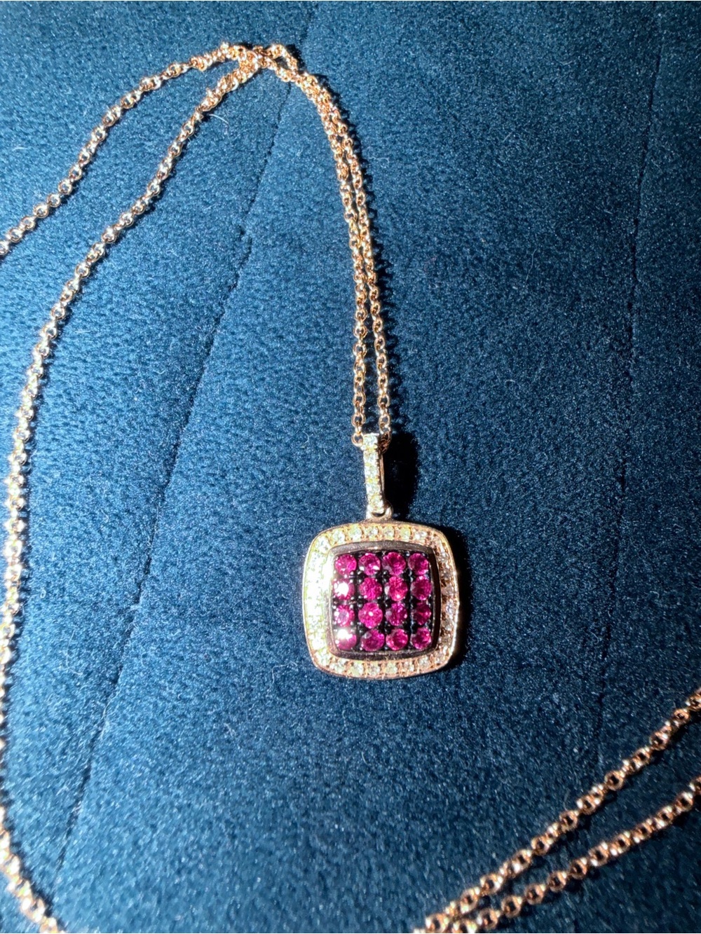 Effy Rose Gold and Ruby Necklace Square Pendant